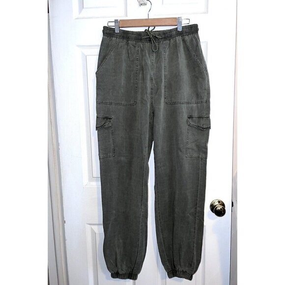 NWT 7 FOR ALL MANKIND Jogger Pants Womens Green Light Wash Drawstring Sz M - Picture 2 of 13